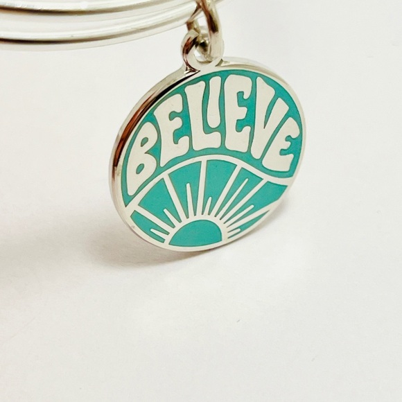 Alex and Ani Shiny Silver Bracelet with Teal 'Believe' Charm - Picture 5 of 7